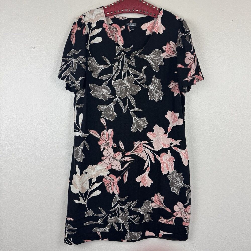 Nicole Miller Original Floral Tropical Print Pleated Short Sleeve Shift Dress L